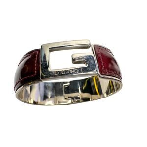Gucci G-Logo Hinged Cuff Bracelet - Burgundy Patent Leather Band